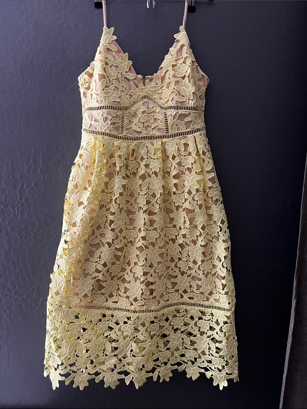 Guess Yellow Lace Spaghetti Strap Party Dress